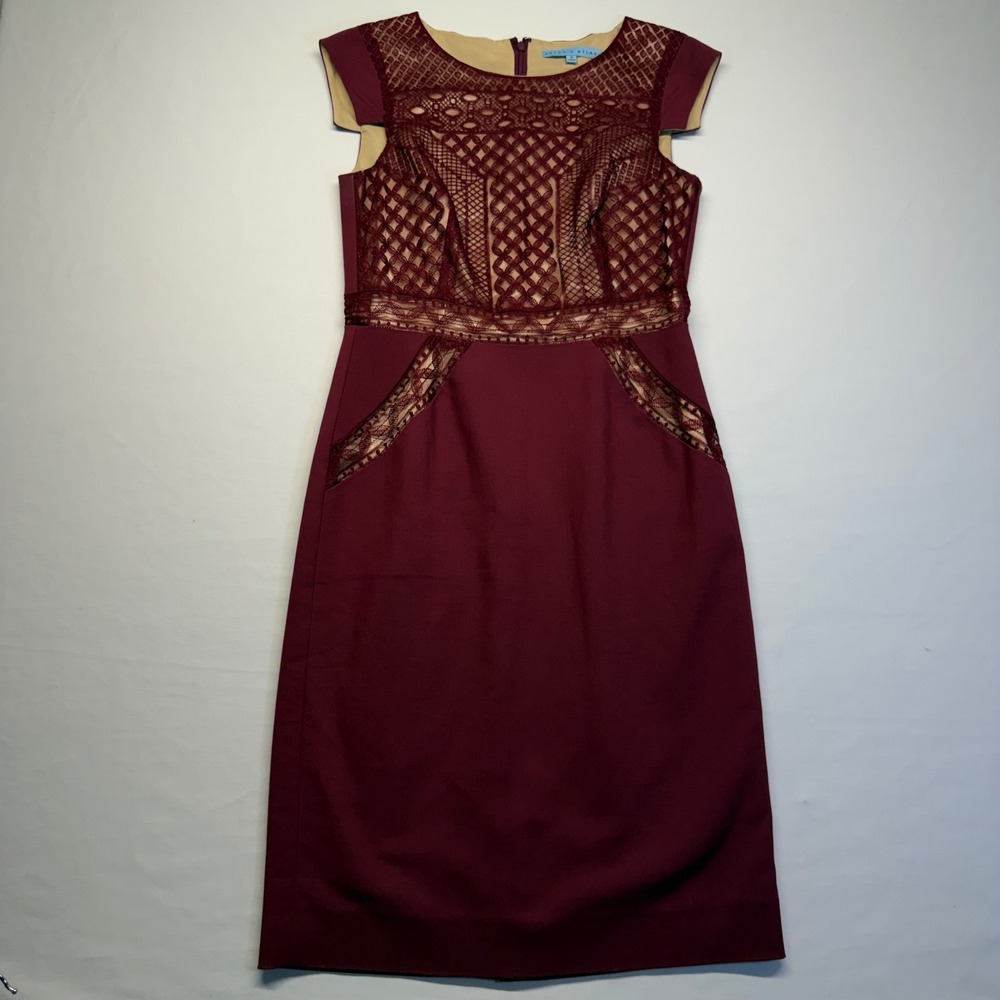 Antonio Melani Sheath Dress 2 Burgundy Lace Women Cocktail Wedding Guest